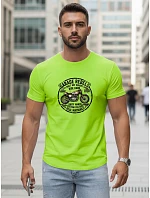 Pánské bavlněné tričko s potiskem motorky limetkově zelené FashionStreet NX5007R
