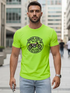Pánské bavlněné tričko s potiskem motorky limetkově zelené FashionStreet NX5007R