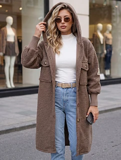 Dámský dlouhý kabát z ovčí kůže s kapucí Fango FashionStreet NY0799