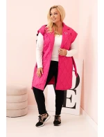 Dámská vesta Plus Size prošívaná s páskem a límcem růžová