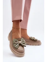 Dámské kožené mokasíny s mašlí Laura Messi 2787 Beige