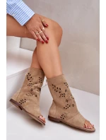 Zazoo 3437 Dámské Semišové Sandály S Holínkou Na Zip Béžové