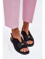 Dámské Sandály S Mašlí Na Plochém Podpatku S.Barski KV51-014 Černé