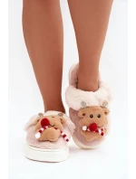 Dámské vánoční chlupaté pantofle Ilianne – renifery/béžové
