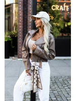 626-3 Stylový rameson z měkké ekokůže, s páskem a asymetrickým zipem - cappuccino