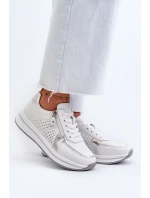 Dámské kožené tenisky na platformě bílé ligustr