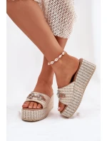 Dámské Pantofle Na Klínu S Pleteninou A Dekorací Béžové Isolene