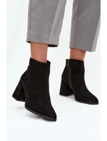 Černé kotníkové boty z přírodního semiše na jehlovém podpatku zateplené Zazoo 3128