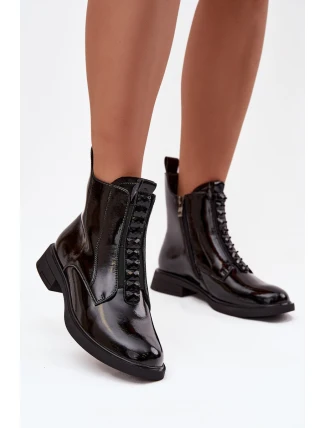 Lakované dámské kozačky z přírodní kůže D&A MR52-108 Černé