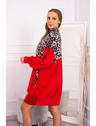 Velurové šaty s leopardím potiskem červené Velurové šaty s leopardím potiskem červené
