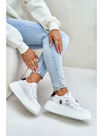 Dámské Kožené Tenisky Na Platformě S Připínacím Prvkem A Nápisem 89102 Bílé