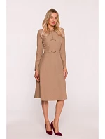 Dámské šaty s mašlemi S413 béžové - Stylove Dámské šaty s mašlemi S413 béžové - Stylove