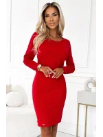 209-12 Bavlněné šaty s širokým páskem na zavazování - ČERVENÉ