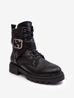 Kožené Černé Botky Workery S Řetízkem Gennee