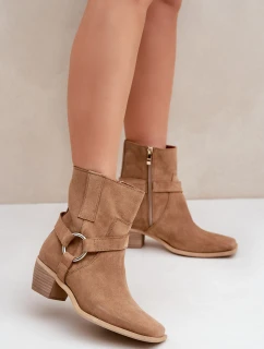 Boty Z Přírodní Semiše Na Podpatku Béžové Zazoo 3444/2