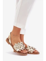 Kožené sandály na plochém podpatku Zazoo 40425 zlaté