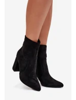 Zateplené dámské boty na podpatku z eko semiše černé Pralina