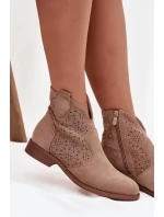 Dámské Kotníkové Boty Na Ploché Podpatky S Barški HY52 532 Béžové Dámské Kotníkové Boty Na Ploché Podpatky S Barški HY52 532 Béžové
