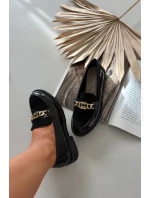 Lakované dámské mokasíny se zlatou ozdobou S.Barski – černé