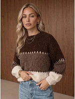 Dámský pletený svetr s širokými pruhy, hnědý, FashionStreet MY2628 Dámský pletený svetr s širokými pruhy, hnědý, FashionStreet MY2628
