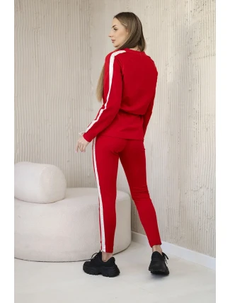 Dámská bavlněná souprava s proužky a stahovacími lemy červený