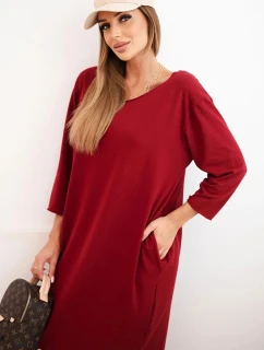 Dámská sukni Plus Size z bavlnou s jednoduchým střihem a rukávem 3/4 bordová