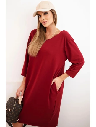 Dámská sukni Plus Size z bavlnou s jednoduchým střihem a rukávem 3/4 bordová