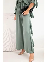 Dámský viskózový boho komplet s volány khaki