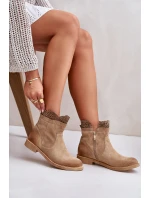 Nízké Dámské Botky Na Plochém Podpatku Semišové Lewski 3624 Béžové