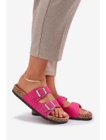 Textilní sandály na korkové podrážce s přezkami fuchsie Atera