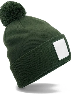 Beechfield B 338R Pletená čepice Patch "Pompon" 53.338R olive green/white