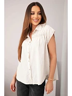 Dámská bavlněná košilová halenka s krajkou a krátkým rukávem béžová Dámská bavlněná košilová halenka s krajkou a krátkým rukávem béžová