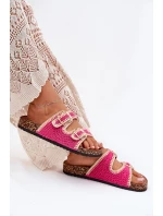 Háčkované Dámské Pantofle Se Zlatými Přezkami Fuchsie Fenira