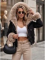 Krátká dámská bunda s odnímatelnou kožešinou, černá, FashionStreet TY5835 Krátká dámská bunda s odnímatelnou kožešinou, černá, FashionStreet TY5835