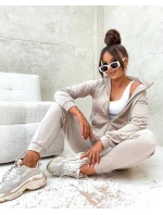 Béžový dámský velurový komplet s rozepínací mikinou (771)