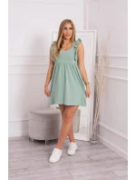 Šaty s volánky na bocích tmavě mátové barvy