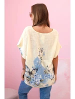 Dámská bavlněná košile s motýly a květinami žlutý