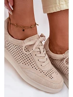 Kožené semišové dámské tenisky s otvory Béžové Almora