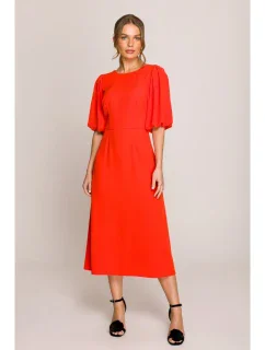S399 Šaty s puff rukávy - korálová barva