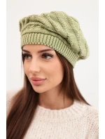 Dámská zimní čepice z vlny volného střihu s ozdobným vzorem K378 khaki