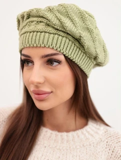 Dámská zimní čepice z vlny volného střihu s ozdobným vzorem K378 khaki