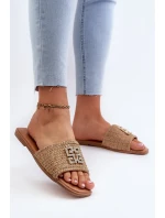 Ploché Dámské Žabky S Pletením a Ozdobou Beige Omenna