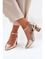 Kožené Lodičky Na Podpatku Maciejka K6816-25 Zlaté