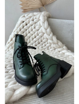 Dámské kožené kotníkové boty na klínu s vyhříváním Vinceza 39950 tmavě zelené