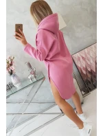 Šaty s kapucí a bočním rozparkem růžové Šaty s kapucí a bočním rozparkem růžové