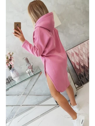 Šaty s kapucí a bočním rozparkem růžové Šaty s kapucí a bočním rozparkem růžové