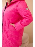 Dámská zimní péřová bunda Plus Size s kapucí neonově růžová