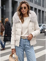 Dámská zimní prošívaná bunda s kožešinou, bílá, FashionStreet TY5832
