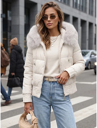 Dámská zimní prošívaná bunda s kožešinou, bílá, FashionStreet TY5832