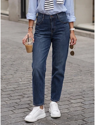 Dámské džíny Mom Fit s elastickým pasem, modré, FashionStreet UY3102 Dámské džíny Mom Fit s elastickým pasem, modré, FashionStreet UY3102
